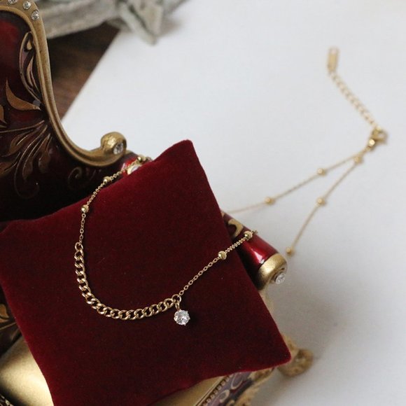 18K Gold Plated Diamond Drop Link Chain Necklace - Picture 8 of 10